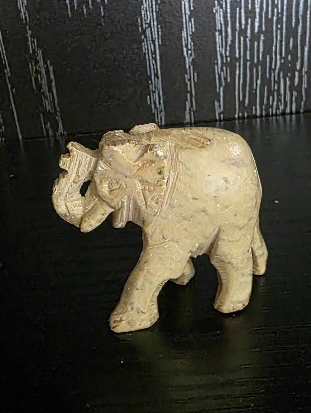 Handcarved Beige Soapstone Elephant Figurine - Decorative Home Art